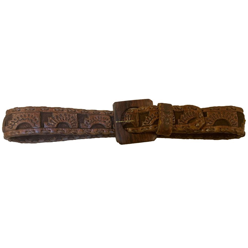 Vintage Hand Tooled Crafted Carved Mexican Western Leather Belt Woman's Small